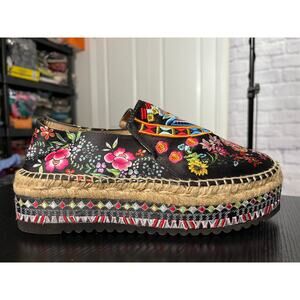 NWOB Johnny Was Vibrant Floral Boho Espadrille Style Platform Shoes